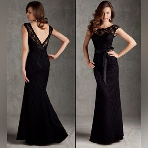 Mori Lee Madeline Gardner Women Black Maxi Dress Gown Size 8 Bridesmaid Wedding